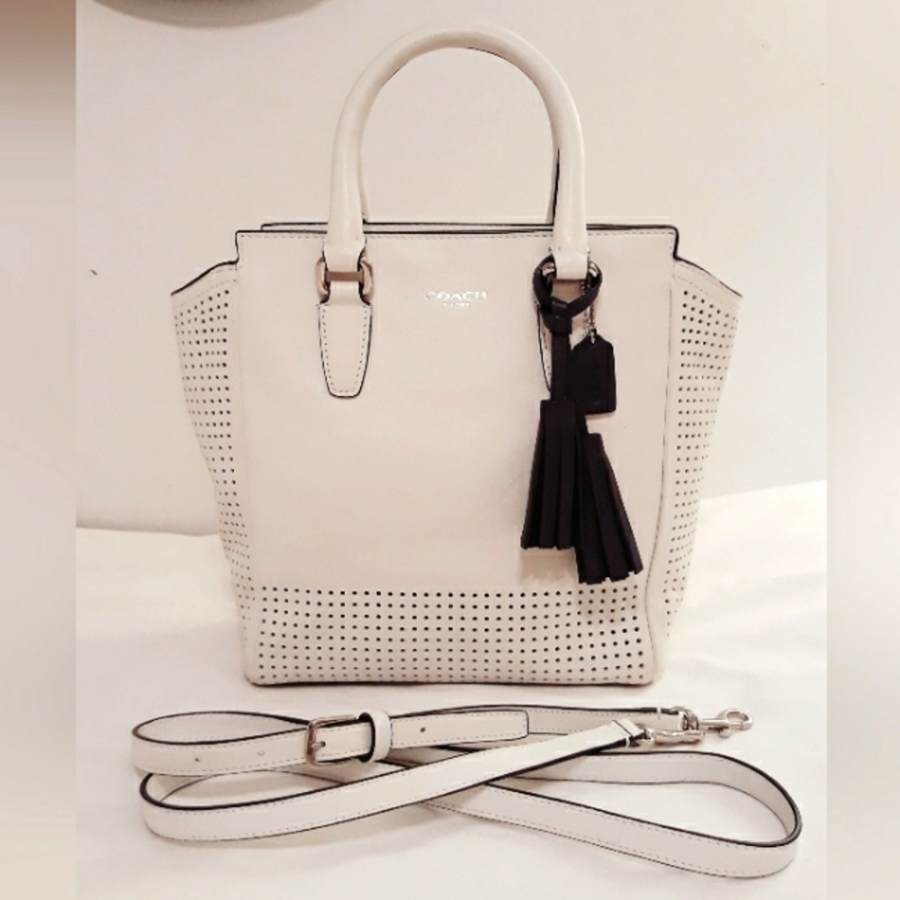 Coach White Leather Mini Tanner Convertible